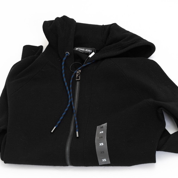 Michael Kors black hooded zipper cardigan sweater jacket urban minimalist XS - Picture 9 of 11